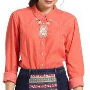 Anthropologie Holding Horses Corduroy Classic Shirt Top Shirt Top in red size 4